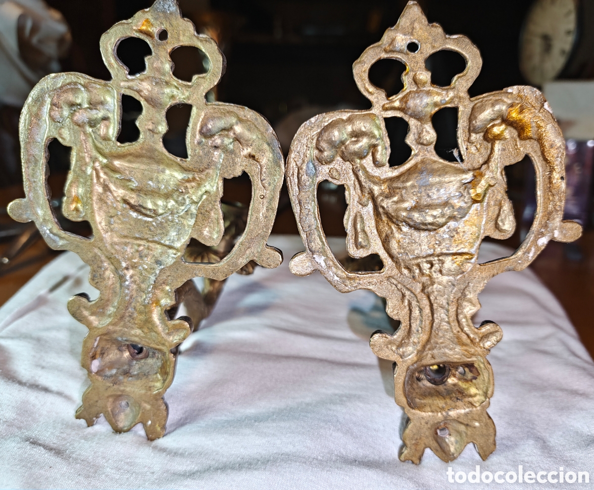 Antig&uuml;edades: Pareja candelabros bronce pared - Foto 5