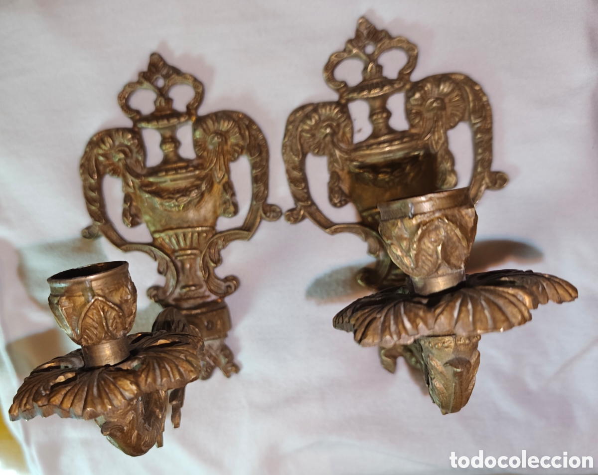 Antig&uuml;edades: Pareja candelabros bronce pared - Foto 1