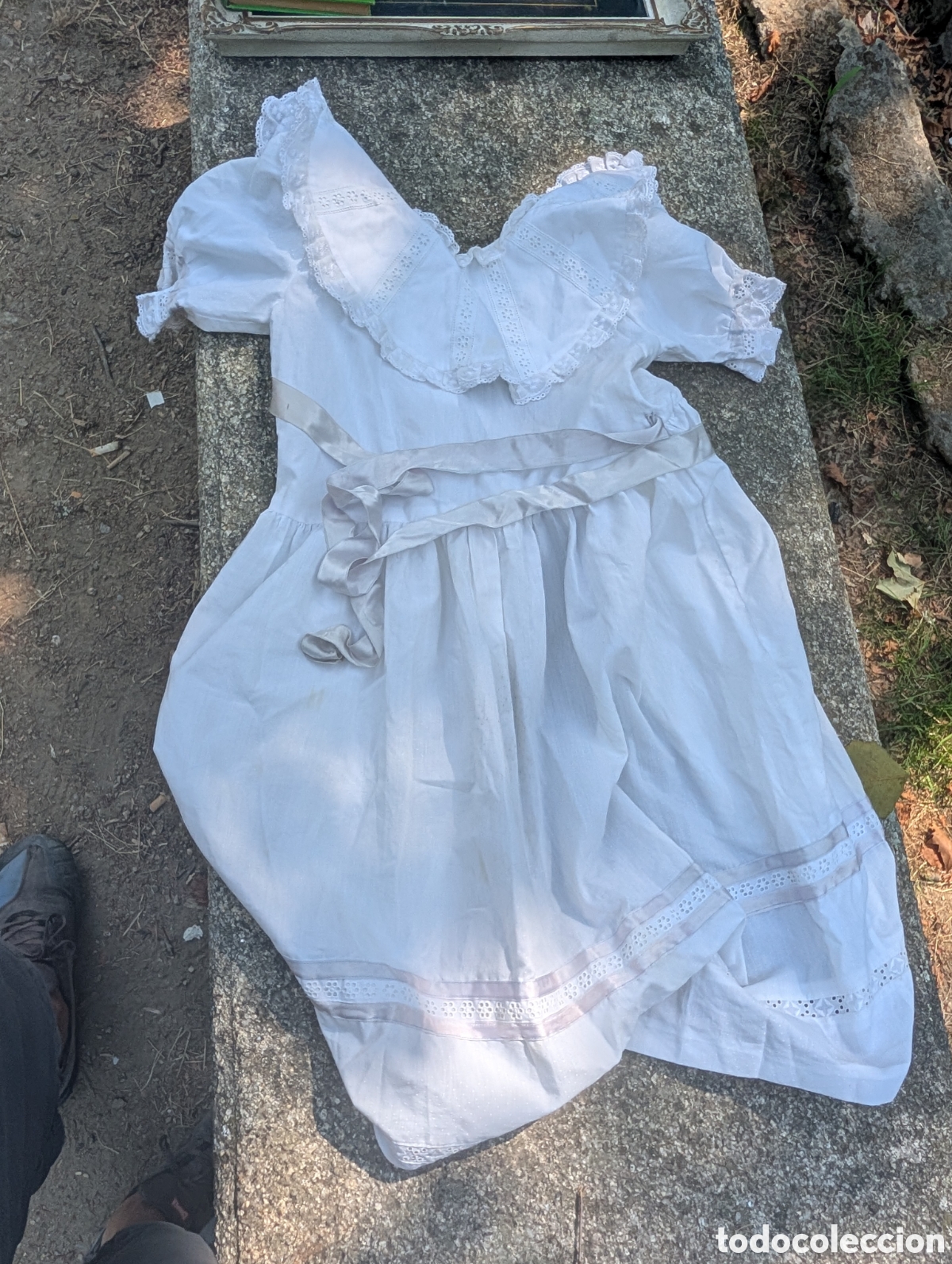 Antig&uuml;edades: Vestido Antiguo Ni&ntilde;a Bautizo Comuni&oacute;n Blanco Encaje Suizo Puntilla Bordada