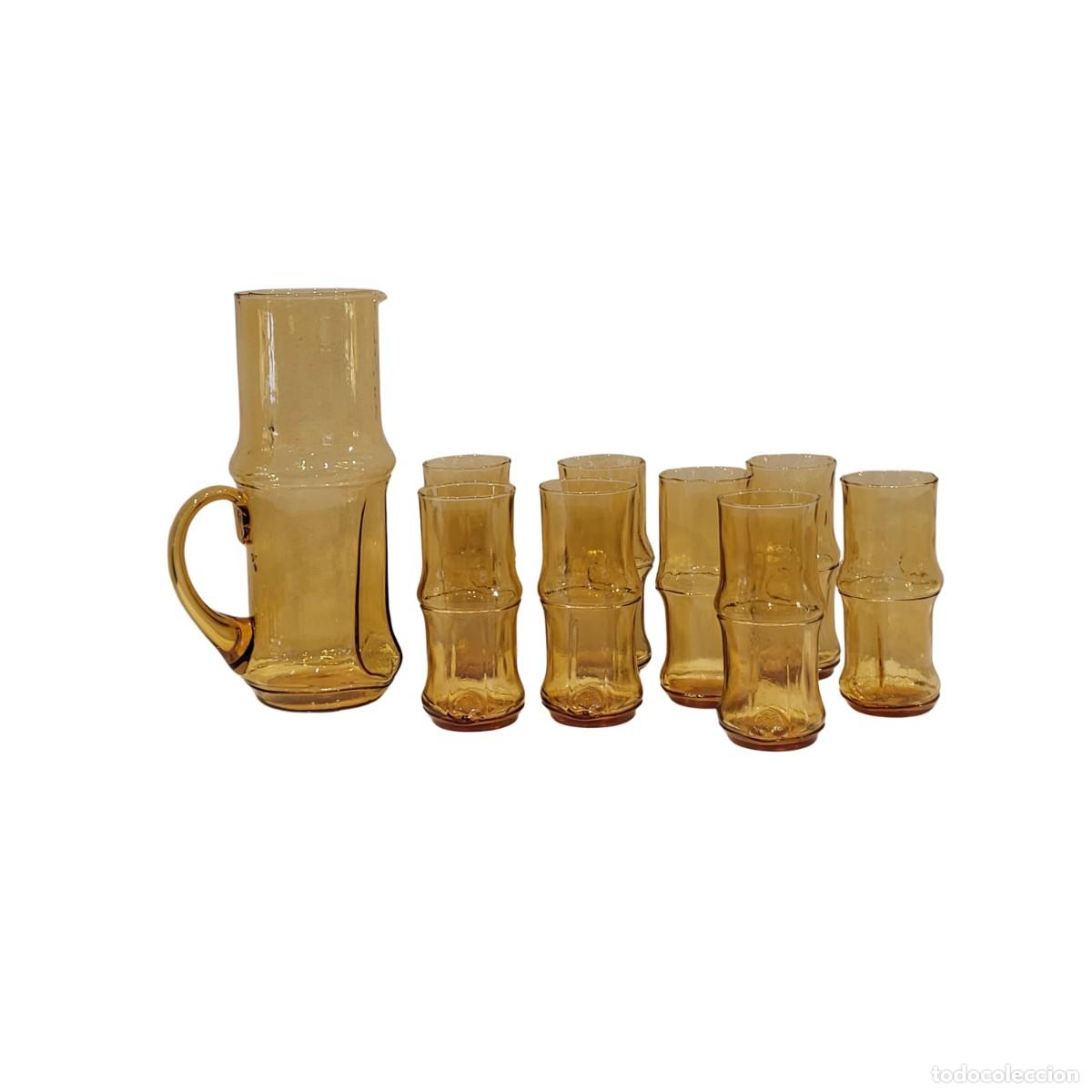 Antig&uuml;edades: Jarra y vasos, cristal prensado, Midcentury modern, c. 1960, Italia