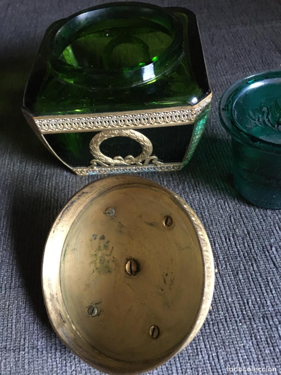 Antig&uuml;edades: Tintero encrier imperio xix bronce cristal - Foto 2