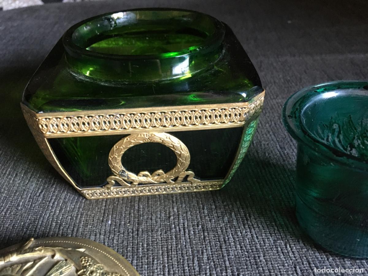 Antig&uuml;edades: Tintero encrier imperio xix bronce cristal - Foto 3