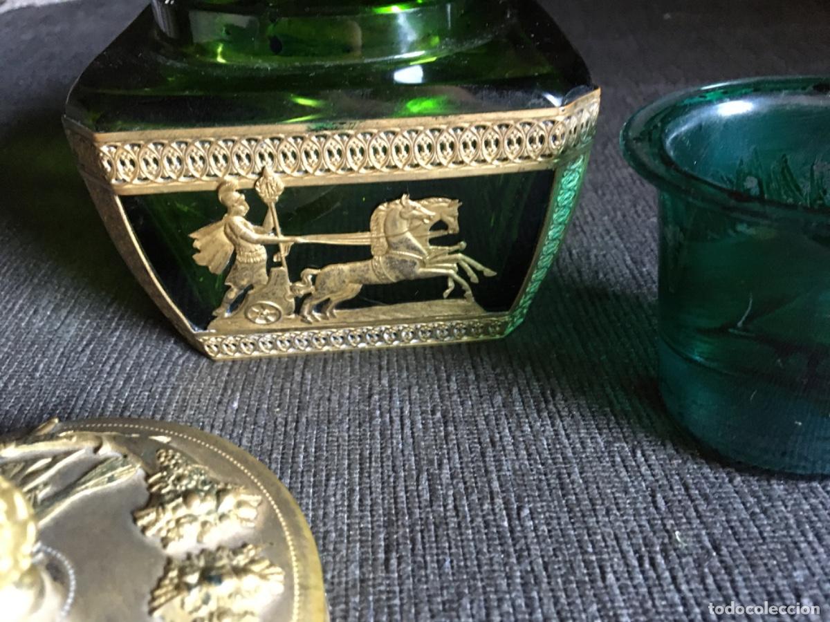 Antig&uuml;edades: Tintero encrier imperio xix bronce cristal - Foto 4