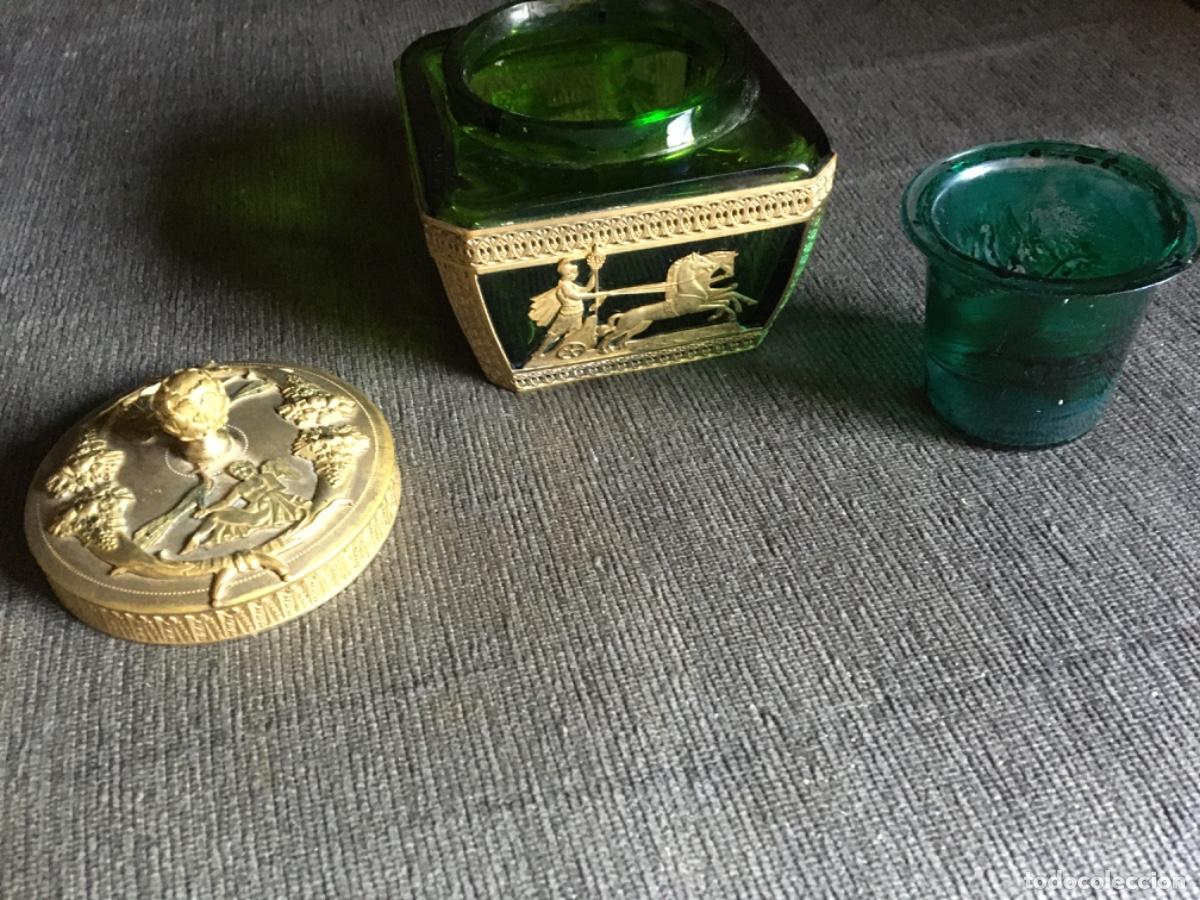 Antig&uuml;edades: Tintero encrier imperio xix bronce cristal - Foto 6