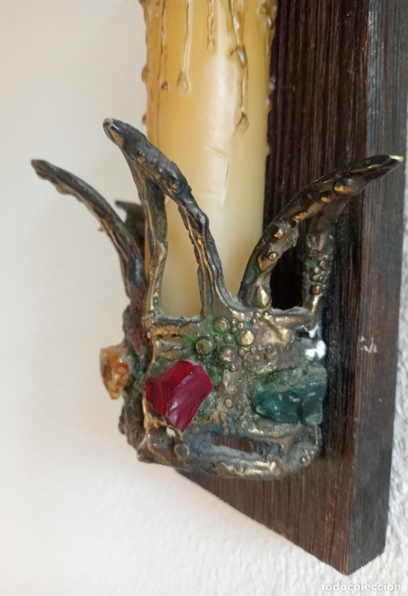 Antig&uuml;edades: CANDELABRO DE PARED, DE LATON Y MADERA - Foto 3