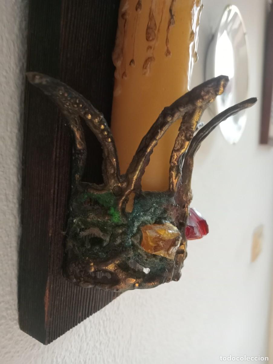 Antig&uuml;edades: CANDELABRO DE PARED, DE LATON Y MADERA - Foto 4