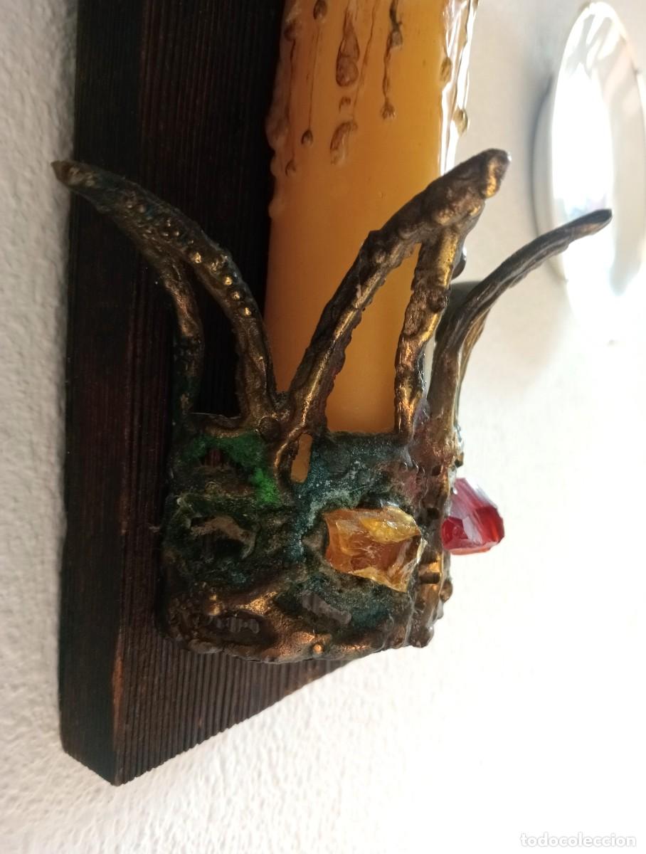 Antig&uuml;edades: CANDELABRO DE PARED, DE LATON Y MADERA - Foto 5