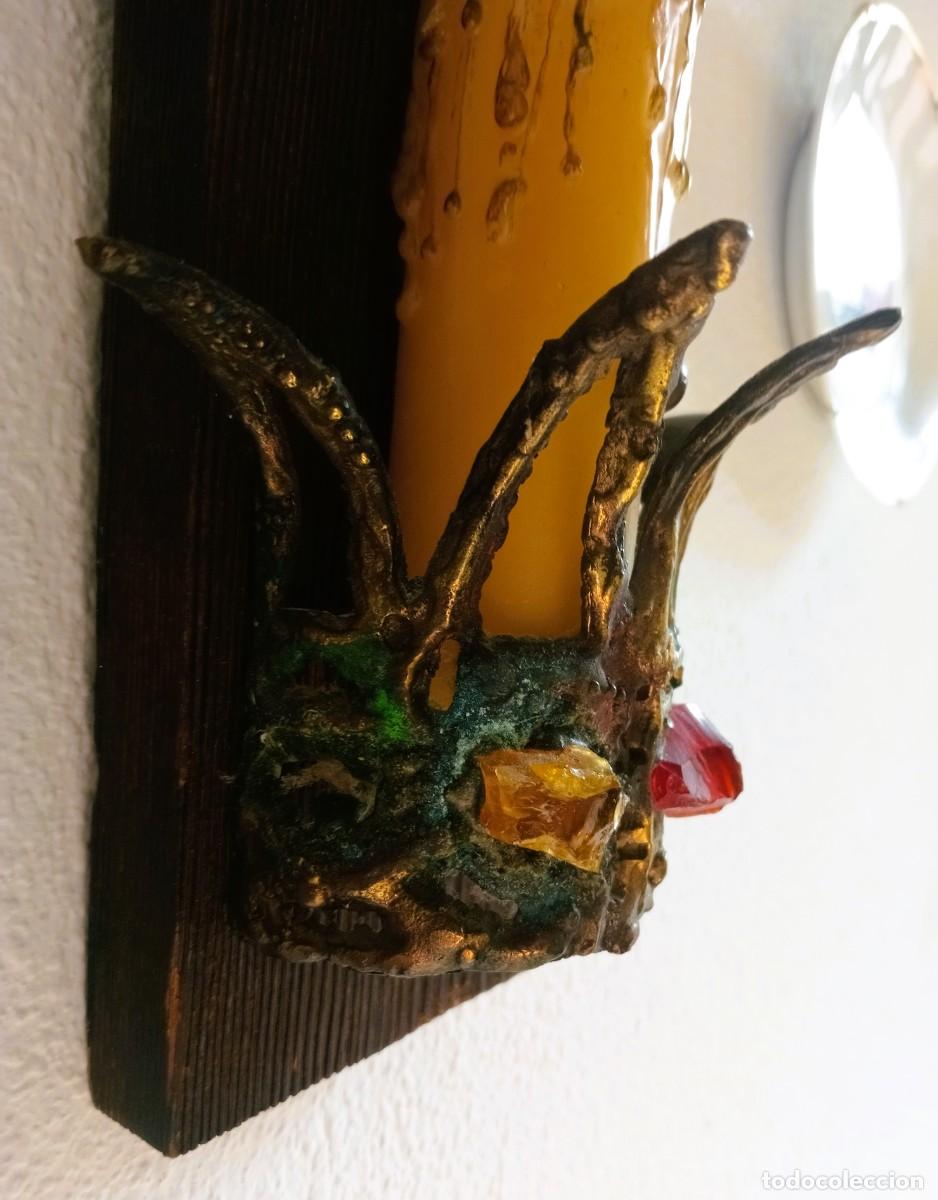 Antig&uuml;edades: CANDELABRO DE PARED, DE LATON Y MADERA - Foto 6