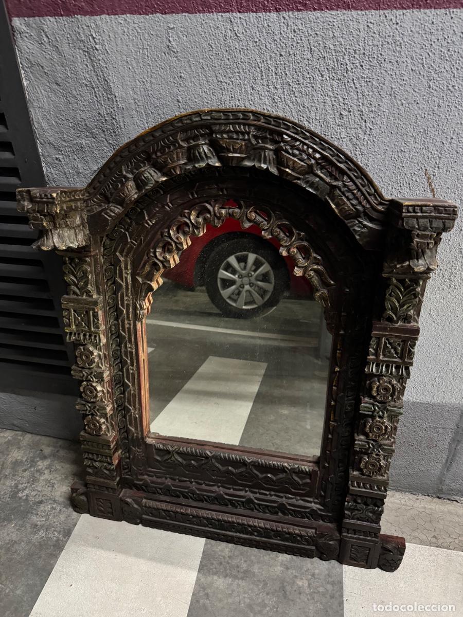 Antig&uuml;edades: ANTIGUO ESPEJO DE MADERA TALLADA A MANO &ndash; GRAN MARCO DECORATIVO