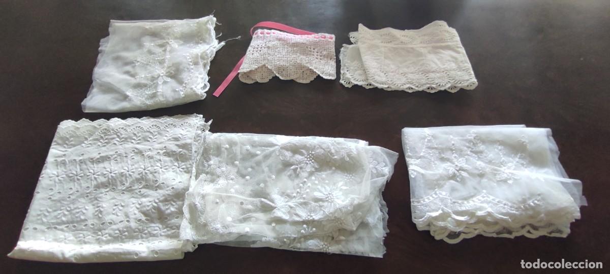 Antig&uuml;edades: LOTE DE 6 PIEZAS DE ENCAJE, TUL BORDADO Y CROCHET VARIADOS.