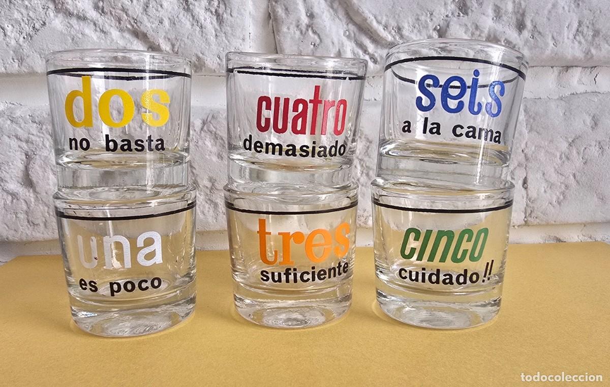 Antig&uuml;edades: JUEGO DE 6 VASOS DE CHUPITO CON N&Uacute;MEROS. CRISTAL ELSA