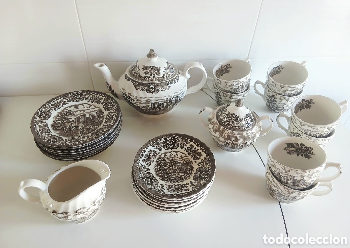 Antig&uuml;edades: JUEGO DE T&Eacute; / CAF&Eacute; VINTAGE BRITISH ANCHOR &rdquo;OLDE COUNTRY CASTLES&rdquo; - IRONSTONE ENGLAND - COMPLETO 8 PE