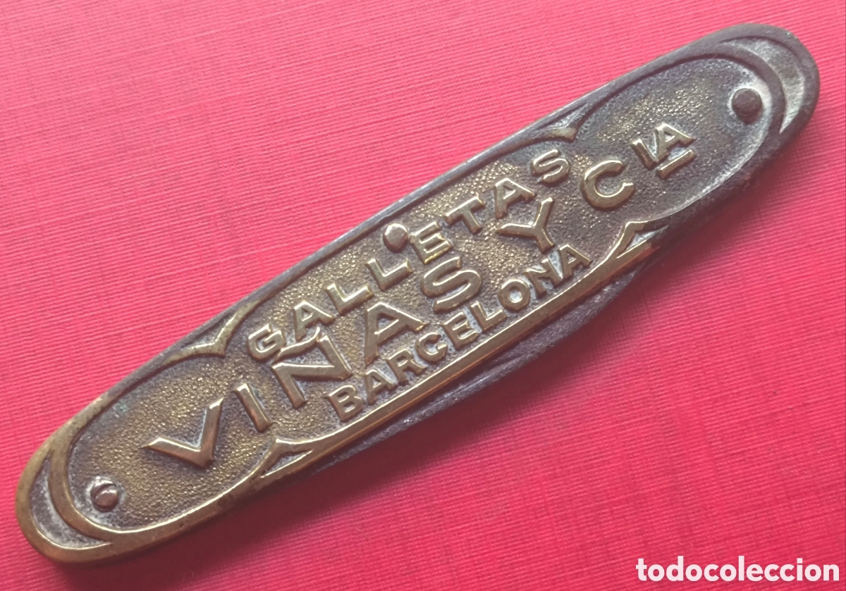 Antig&uuml;edades: NAVAJA CORTAPLUMAS PUBLICIDAD GALLETAS VI&Ntilde;AS Y CIA BARCELONA C. 1910