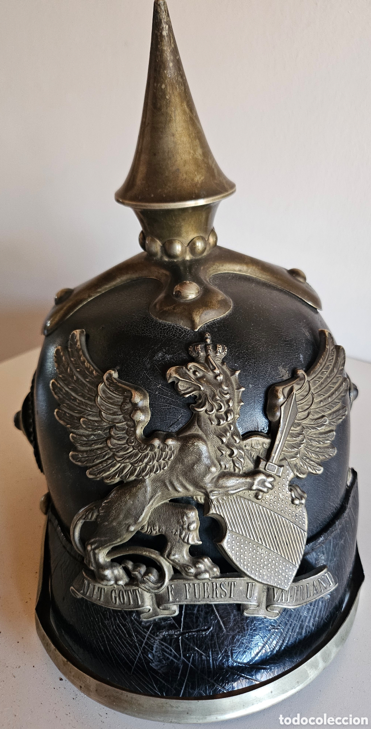 Antig&uuml;edades: Casco Pickelhaube M1895 Baden Infanter&iacute;a Con Barboquejo Escamas Original