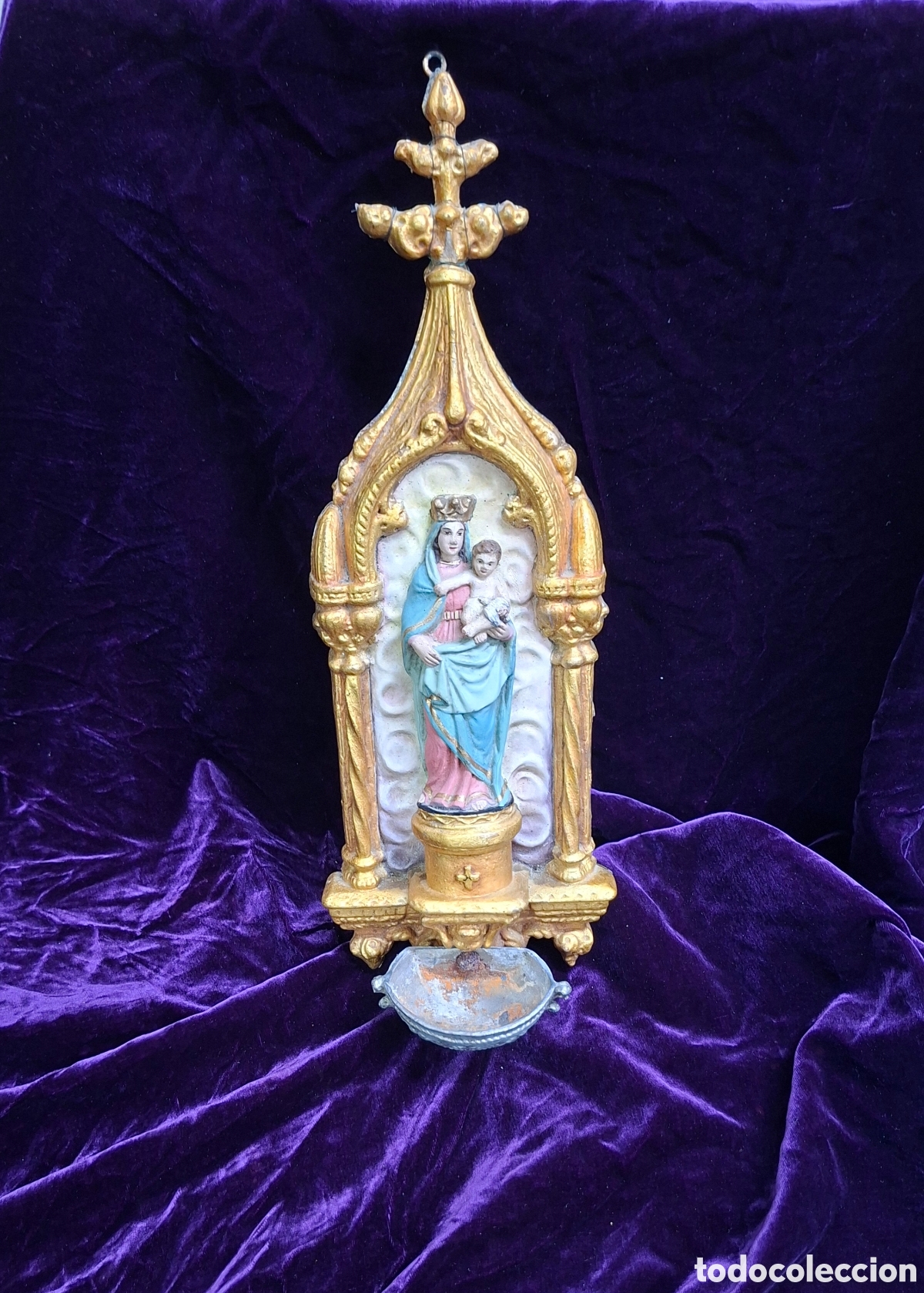 Antig&uuml;edades: Benditera de Olot Virgen con Ni&ntilde;o S. XX