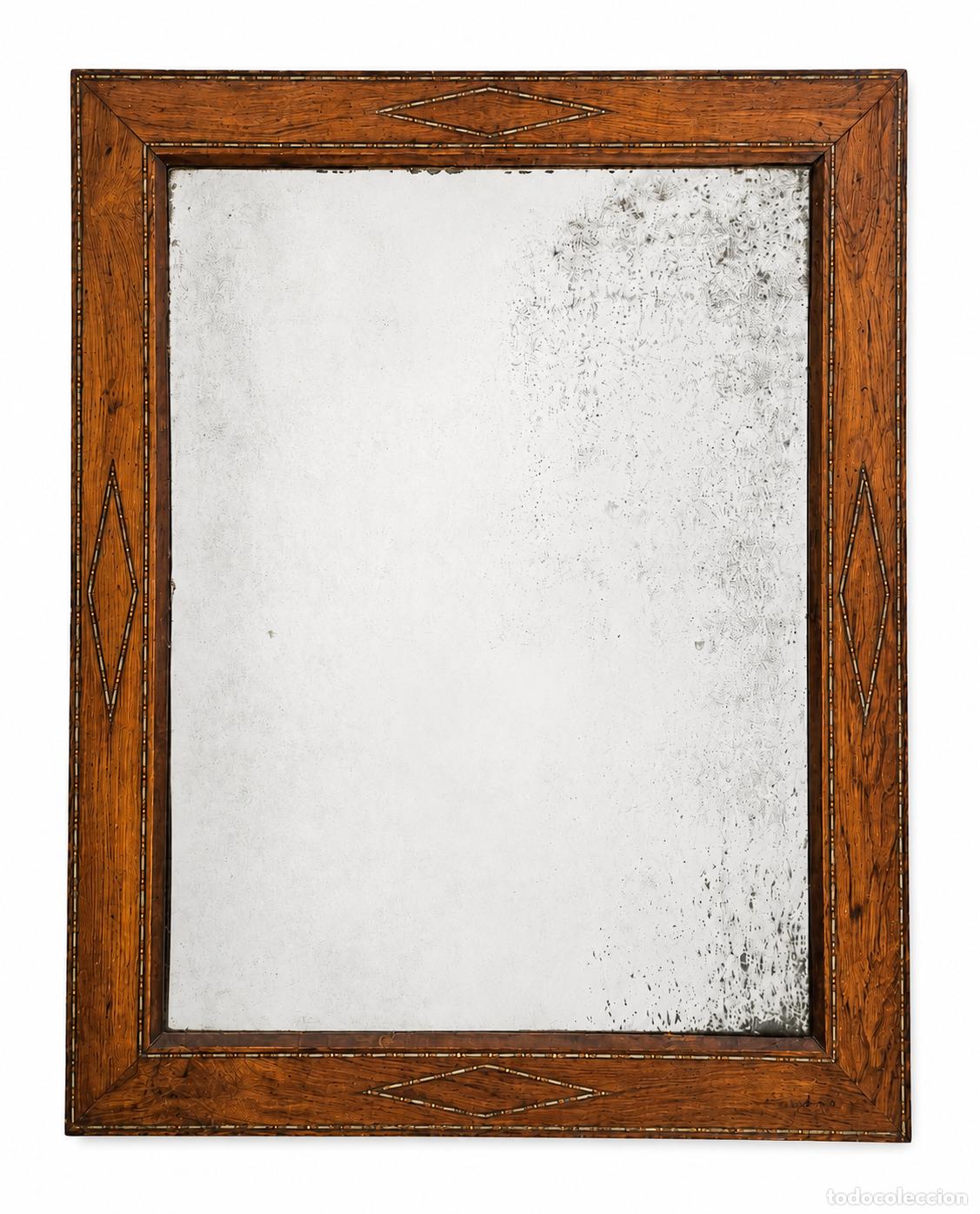 Antig&uuml;edades: Antiguo Espejo Isabelino - Madera de Nogal y Marqueter&iacute;a - S.XIX - Espejo Antiguo Plateado