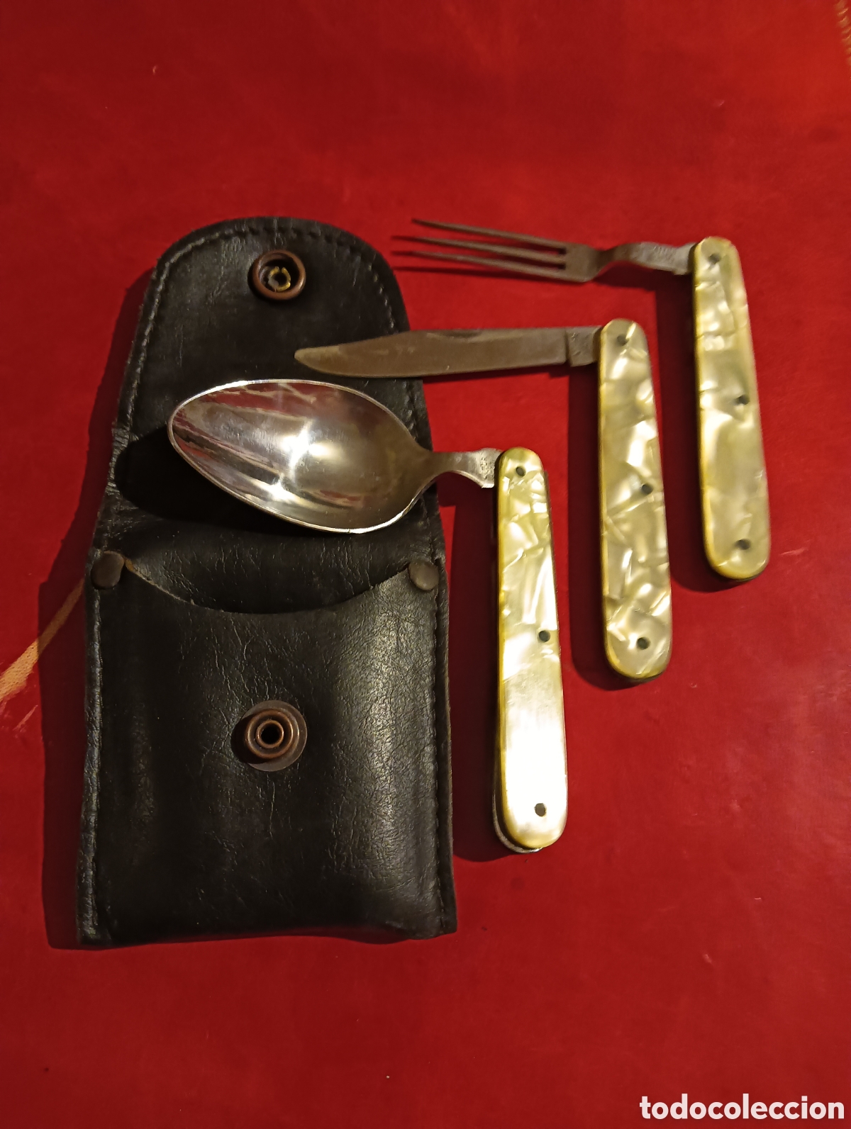 Antig&uuml;edades: Set de cubiertos navaja cuchillo tenedor marca Aitor caza excursion