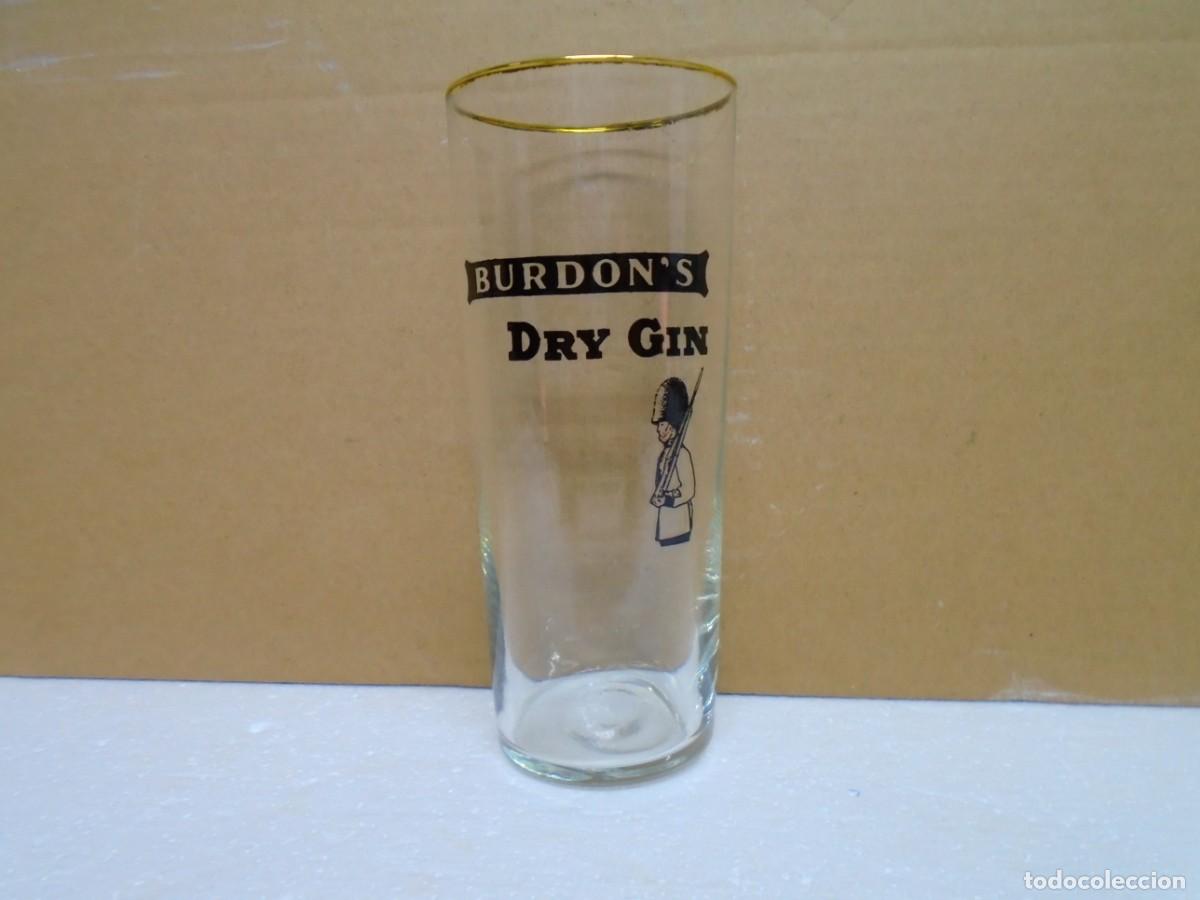 Antig&uuml;edades: VINTAGE VASO SERIGRAFIADO GINEBRA(DRY-GIN)&rdquo;BURDON`S&rdquo;-CADIZ. 16 CM ALTURA.