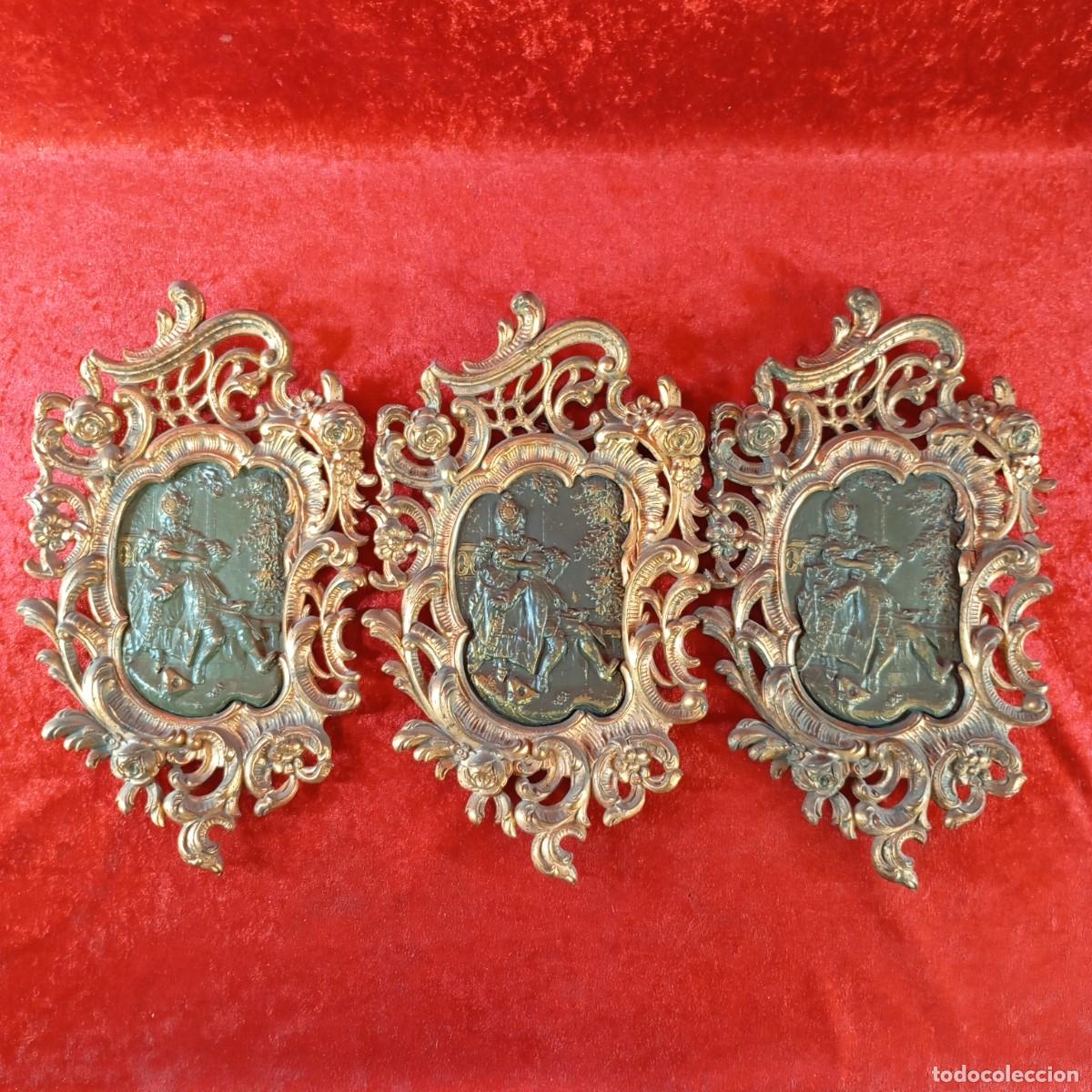 Antig&uuml;edades: LOTE 3 METOPAS DECORATIVAS - DE BRONCE FUNDIDO - RELIEVE CENTRAL - BARROCO - 33 X 19 CM / 2225