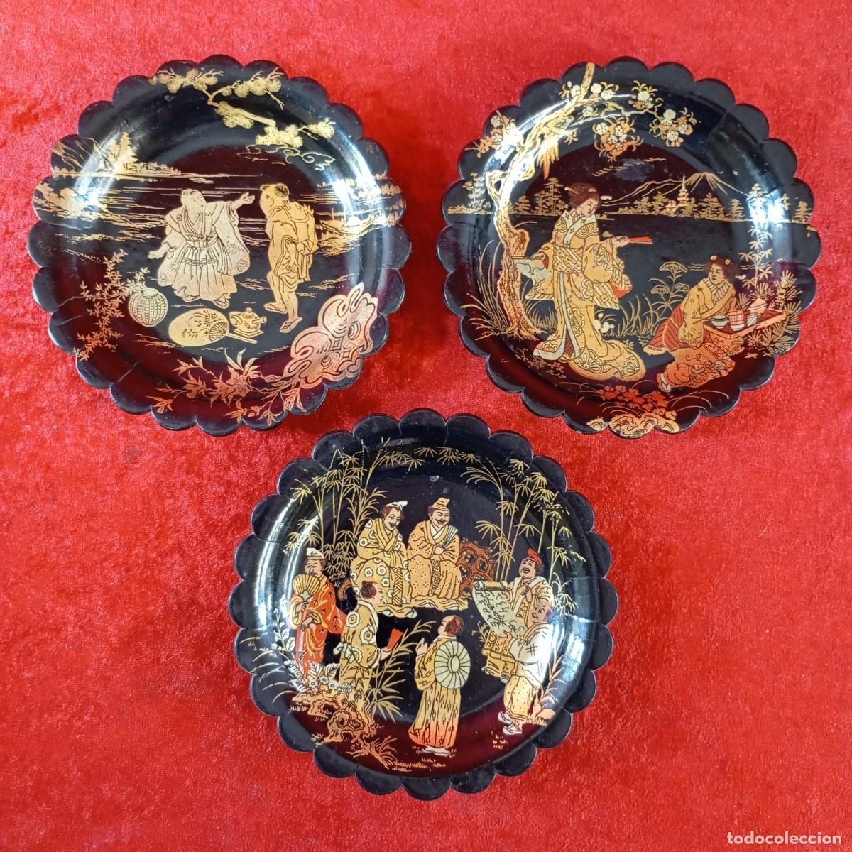 Antig&uuml;edades: LOTE 3 ANTIGUOS PLATOS DECORATIVOS - ORIGEN CHINO SIGLO XIX - 16,5 CM &Oslash; / 2230