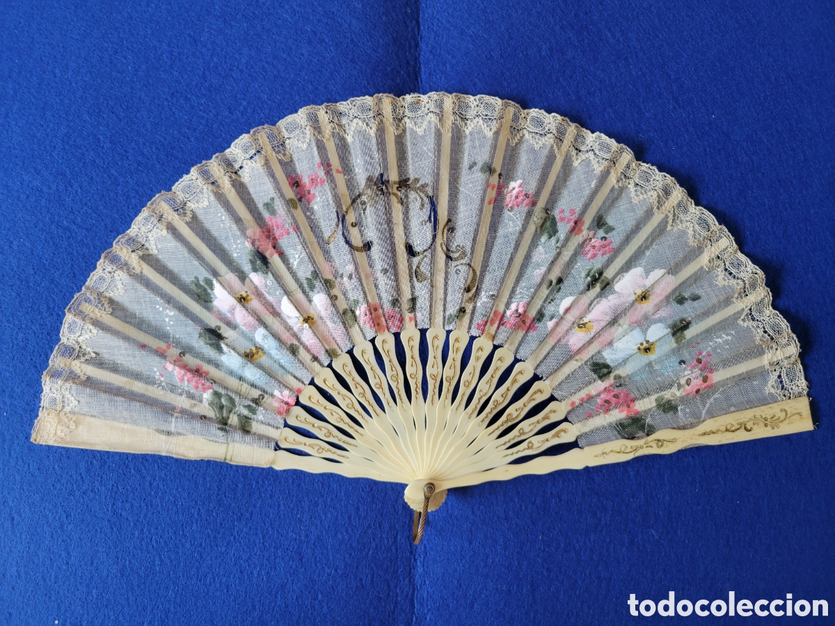Antig&uuml;edades: ANTIGUO ABANICO VARILLAS DE HUESO PINTADO A MANO