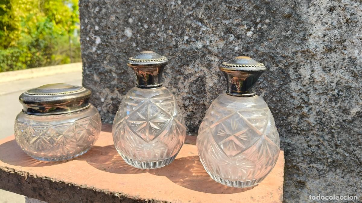 Antig&uuml;edades: Set de coiffeuse &eacute;poque eduardiene 1900 cristal et bronze argent&eacute;
