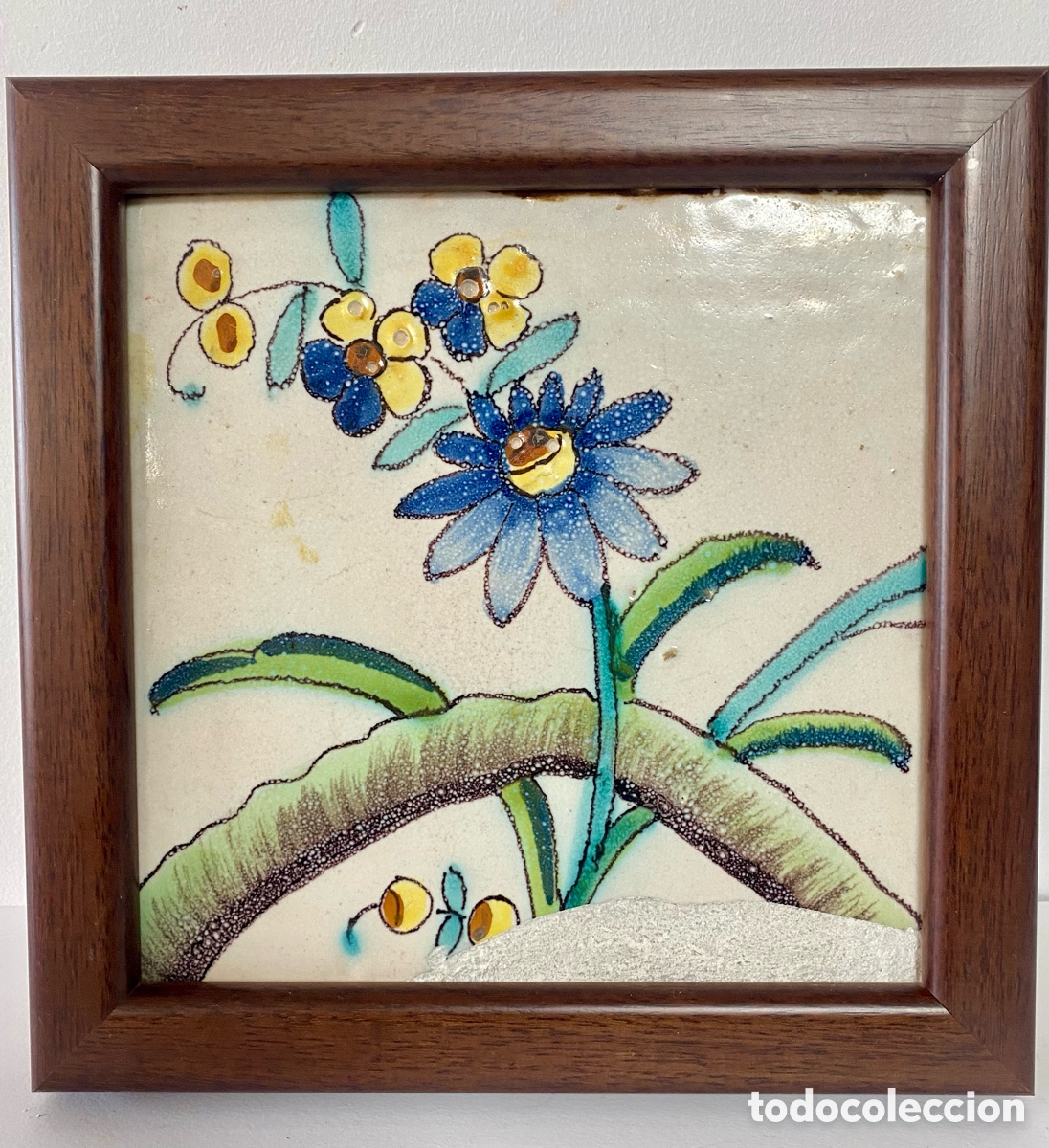 Antig&uuml;edades: Azulejo de cer&aacute;mica de Valencia Manises del Siglo XVIII Motivo floral