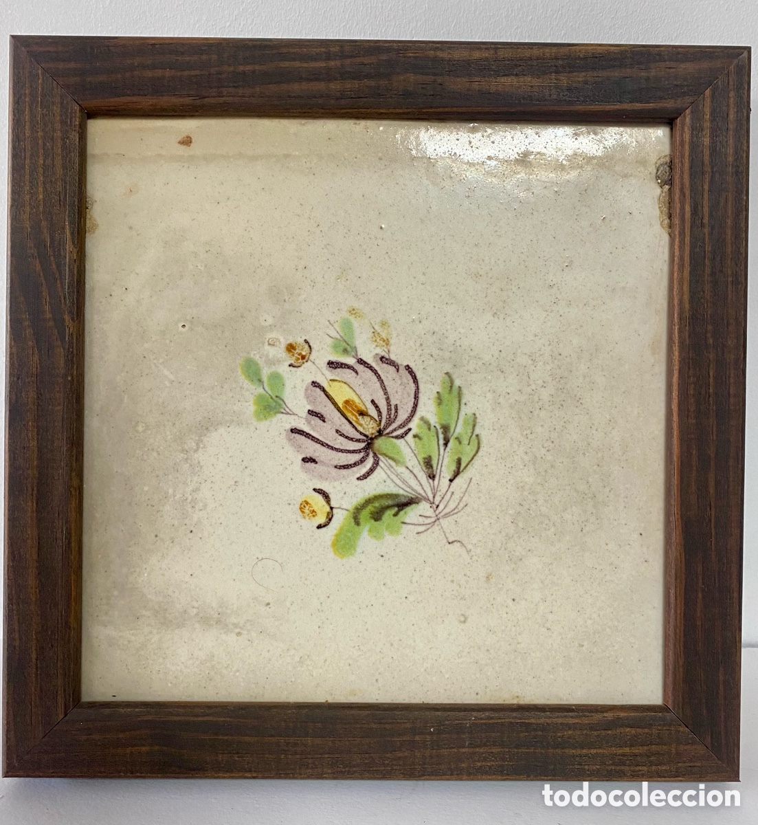 Antig&uuml;edades: Azulejo de cer&aacute;mica de Valencia Manises del Siglo XIX Flor