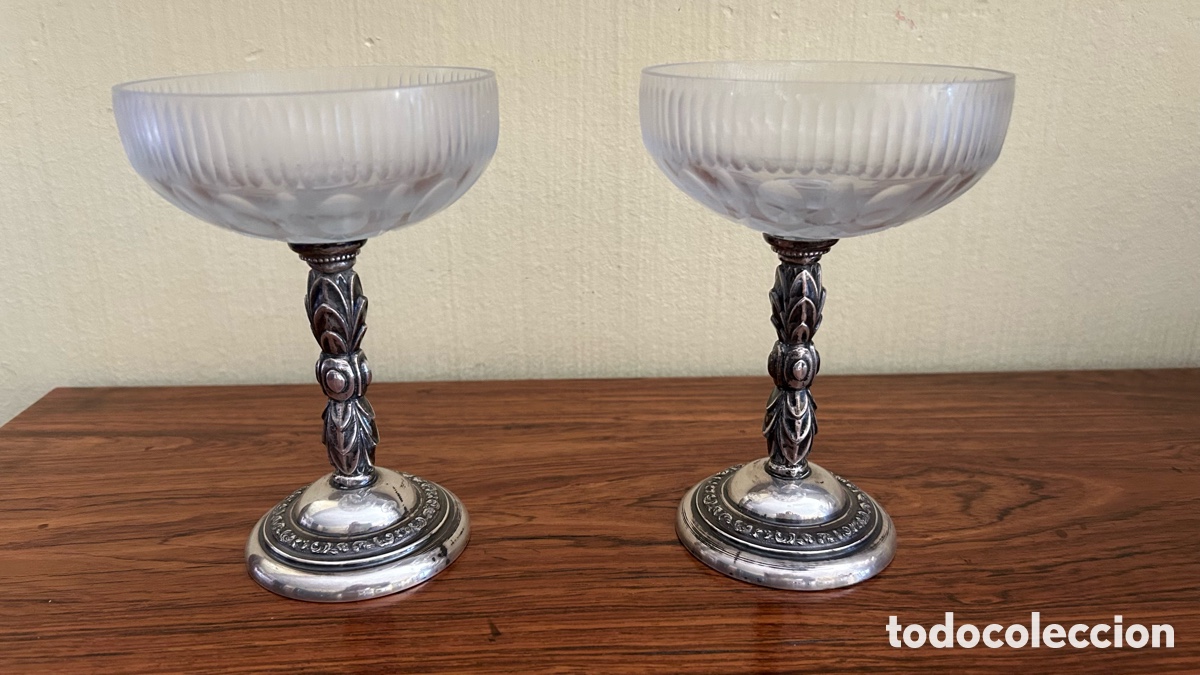 Antig&uuml;edades: Pareja copas vintage plata uni&oacute;n suiza