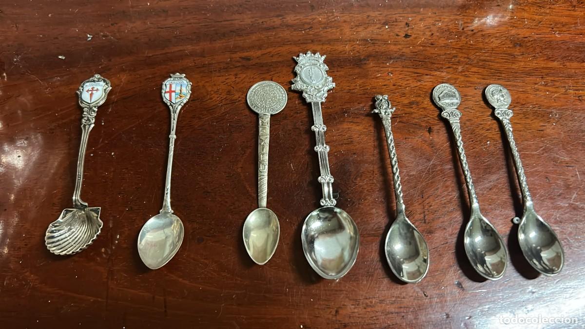 Antig&uuml;edades: CUCHARAS MINI COLECCION DE 8 UDS. PLATEADAS DE 5 A 12 CMS.