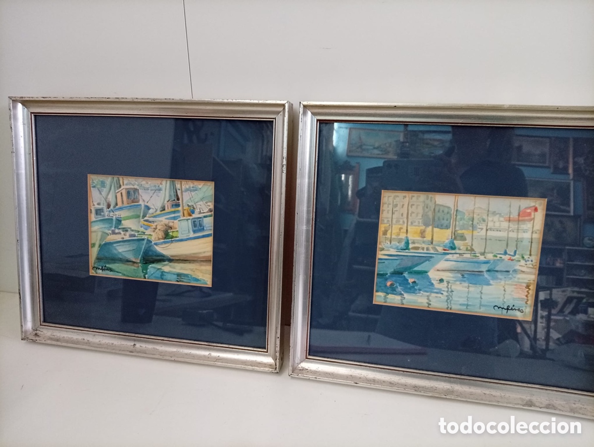 Antig&uuml;edades: DOS CUADROS PAISAJE ACUARELA CON FIRMA.