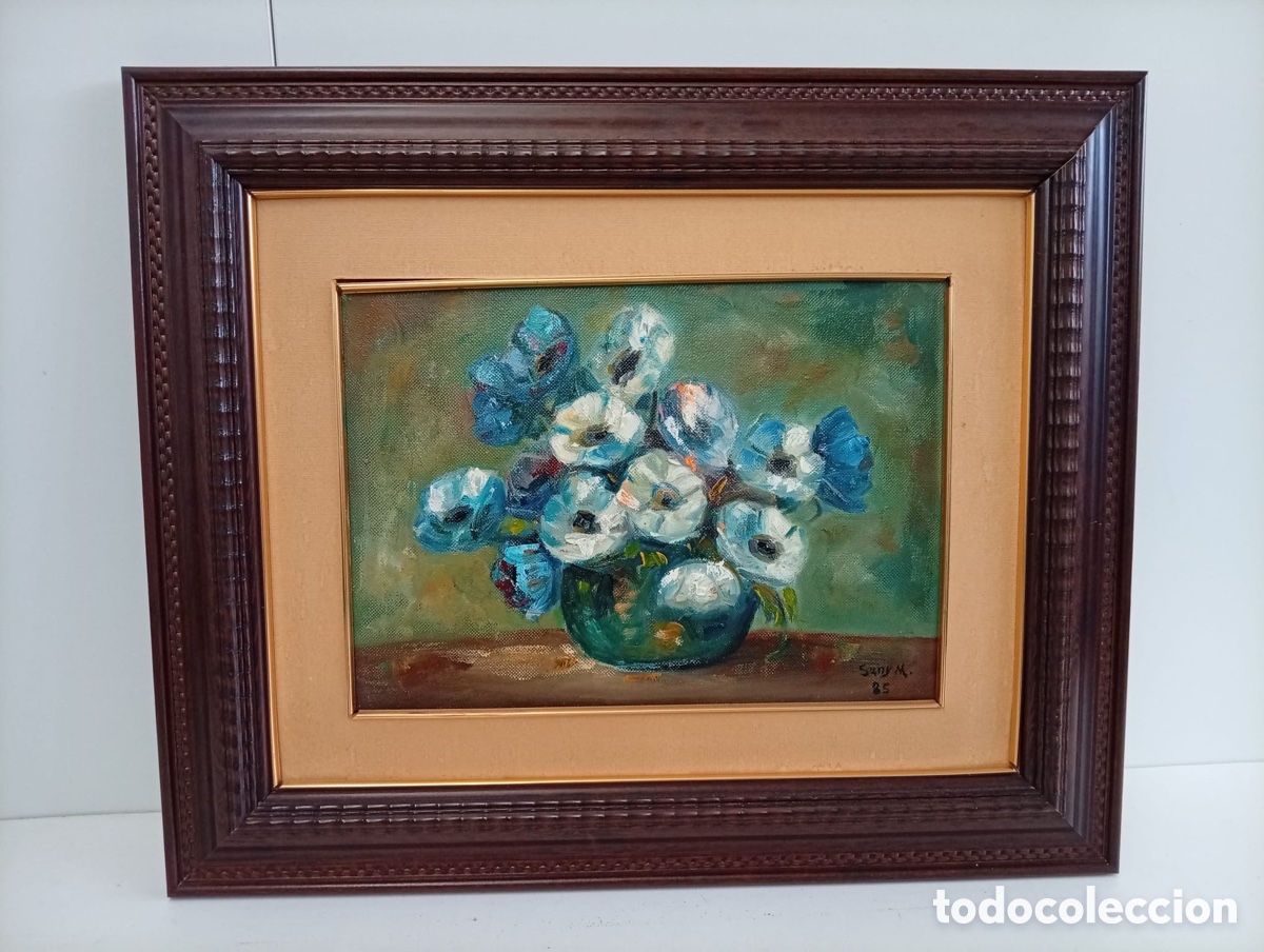 Antig&uuml;edades: CUADRO &Oacute;LEO SOBRE LIENZO CON FIRMA CON MOTIVOS FLORALES