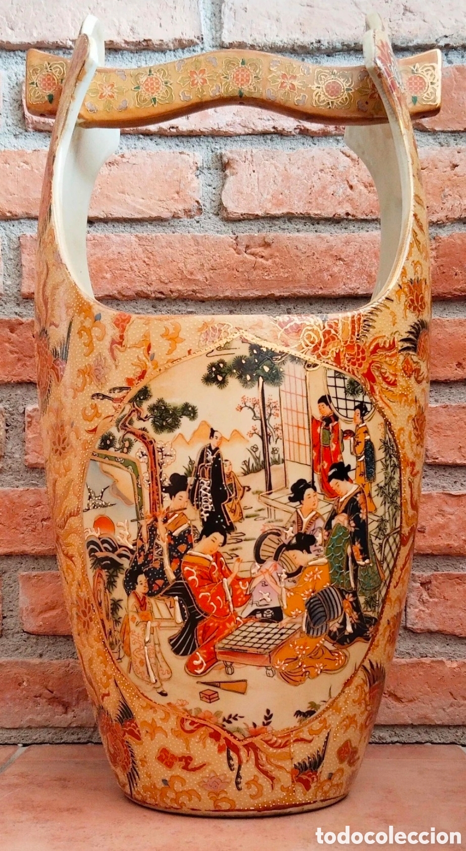 Antig&uuml;edades: Cer&aacute;mica antigua Meiji Satsuma, cubo de agua pintado a mano, siglo XX