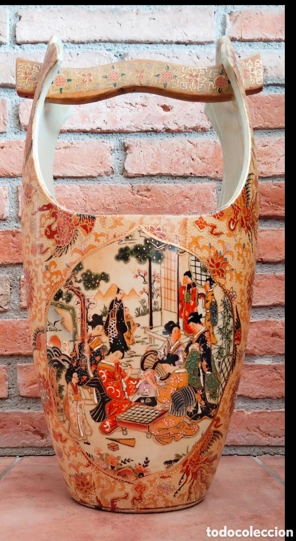 Antig&uuml;edades: Cer&aacute;mica antigua Meiji Satsuma, cubo de agua pintado a mano, siglo XX