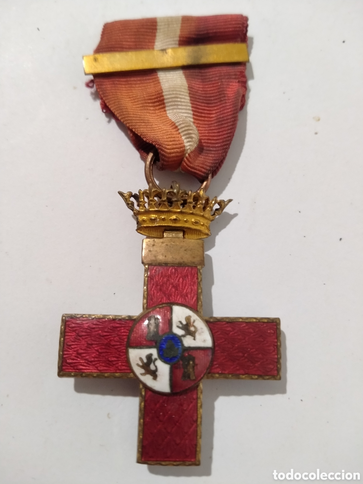 Antig&uuml;edades: Antigua Cruz al M&eacute;rito Militar con Distintivo Rojo - &Eacute;poca Alfonso XIII - 1&ordf; Clase (Original)