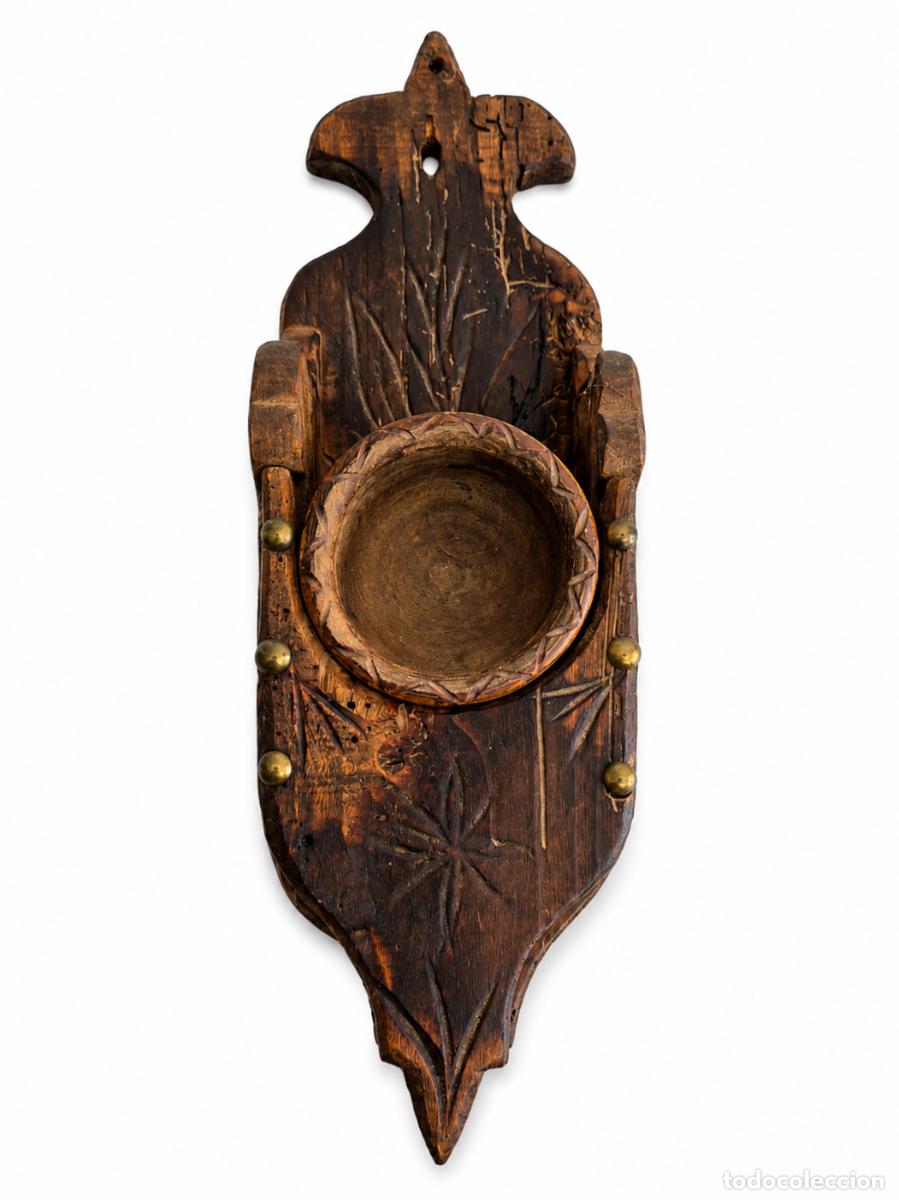 Antig&uuml;edades: Almirecero, Mueble de Madera R&uacute;stico - Almirez, Mortero en Talla de Madera Antiguo - S.XIX