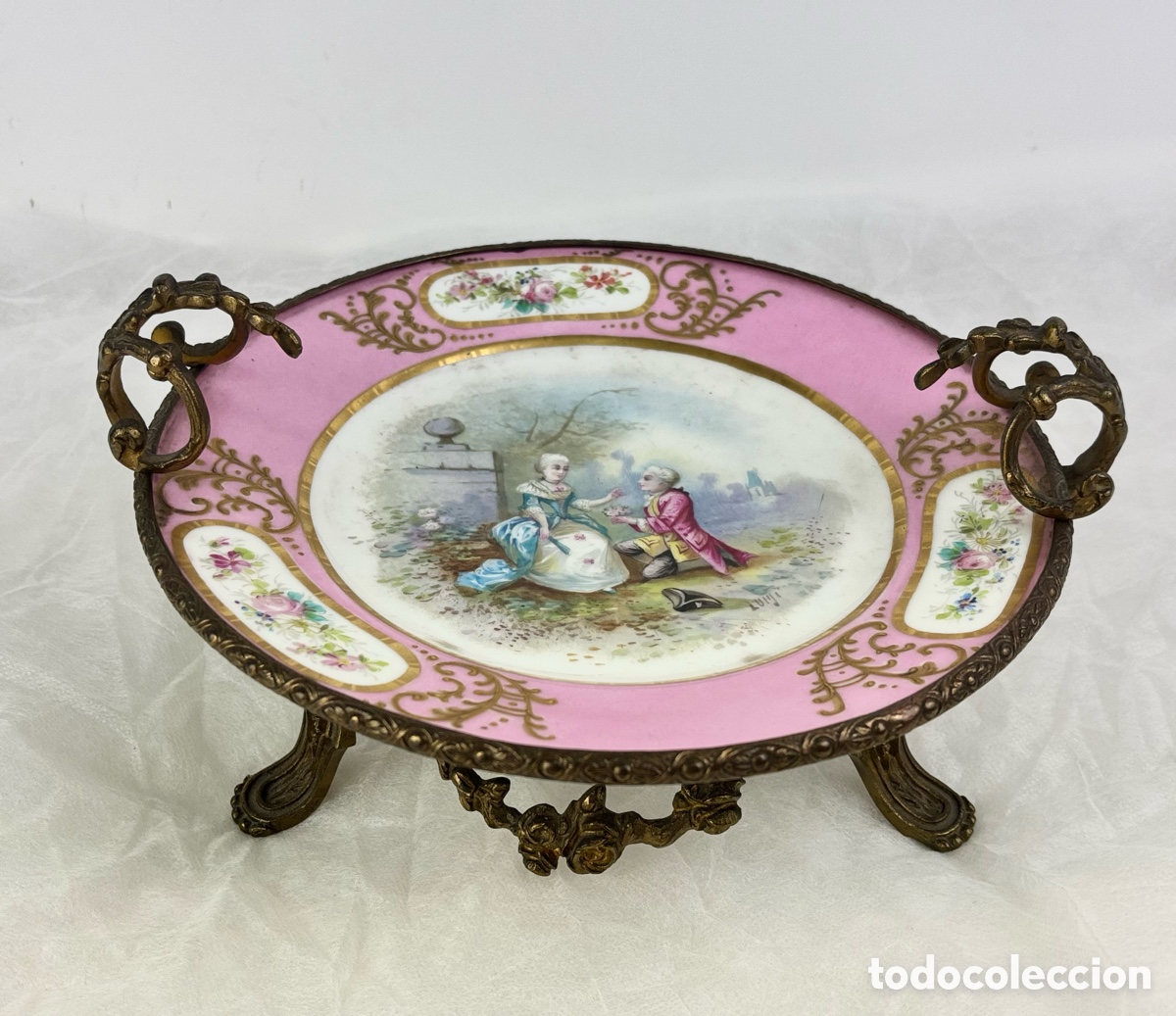 Antig&uuml;edades: CENTRO DE MESA S&Egrave;VRES - PORCELANA ESMALTADA Y BRONCE - SIGLO XIX