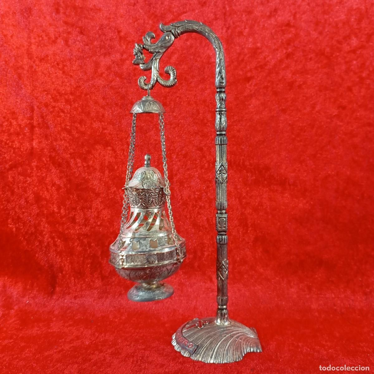 Antig&uuml;edades: BOTAFUMEIRO EN MINIATURA - SANTIAGO DE COMPOSTELA - METAL PLATEADO - 23,5 X 11,5 X 7,5 CM / 2265