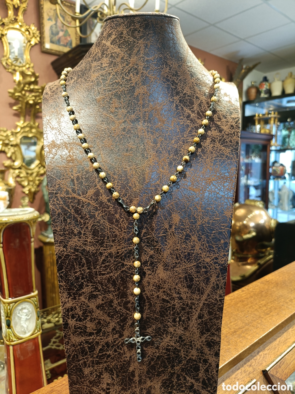 Antig&uuml;edades: ANTIGUO ROSARIO ELABORADO EN PLATA Y CUANTAS DE GRANITO