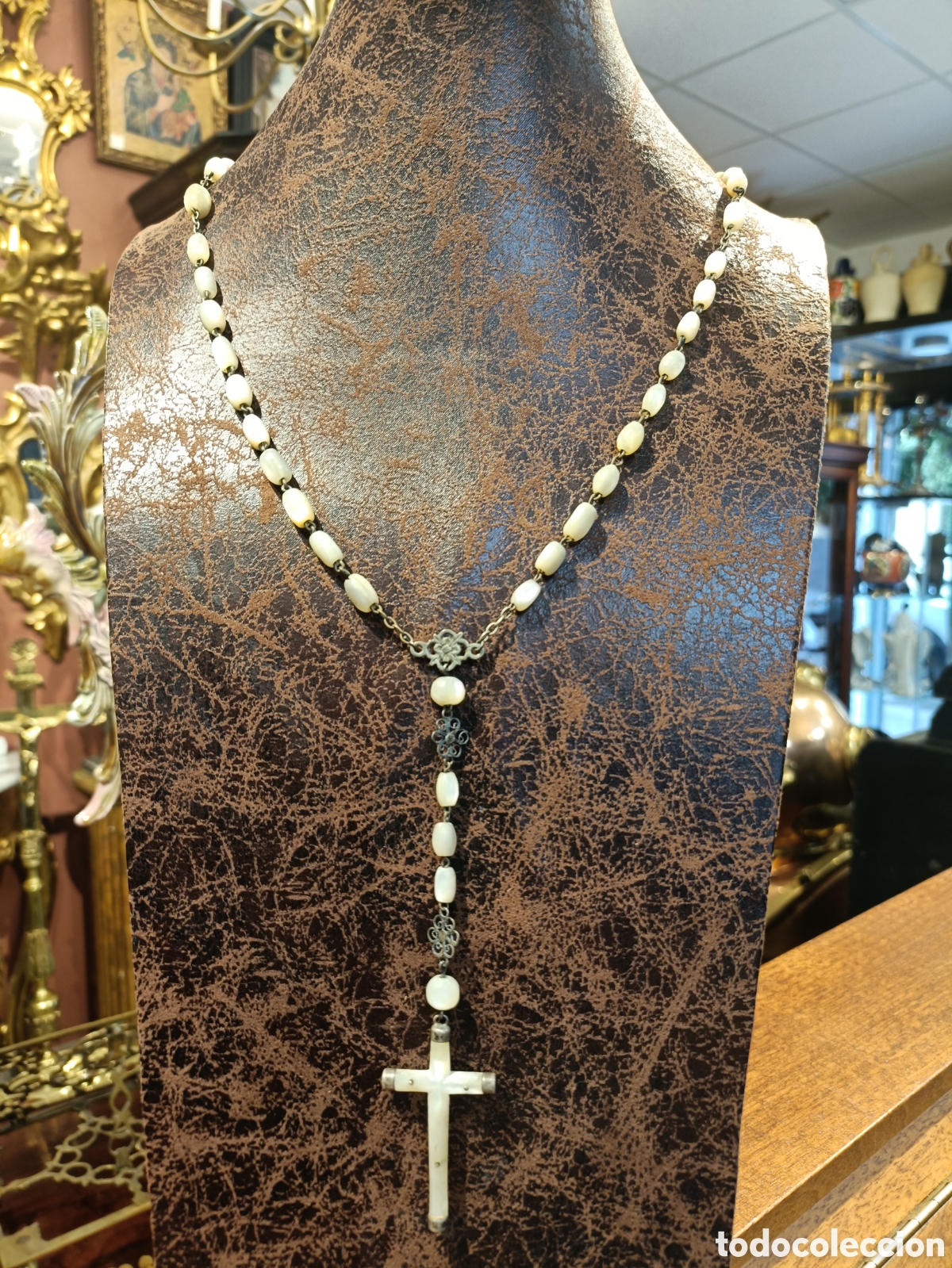 Antig&uuml;edades: ANTIGUO ROSARIO ELABORADO EN PLATA Y CUANTAS DE N&Aacute;CAR