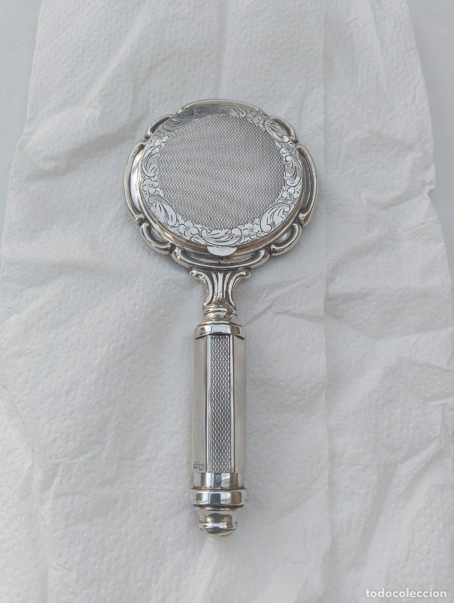 Antig&uuml;edades: Polvera con espejos portabarras plata punzonada corona imperial siglo xix plateros Hermann Bauer.
