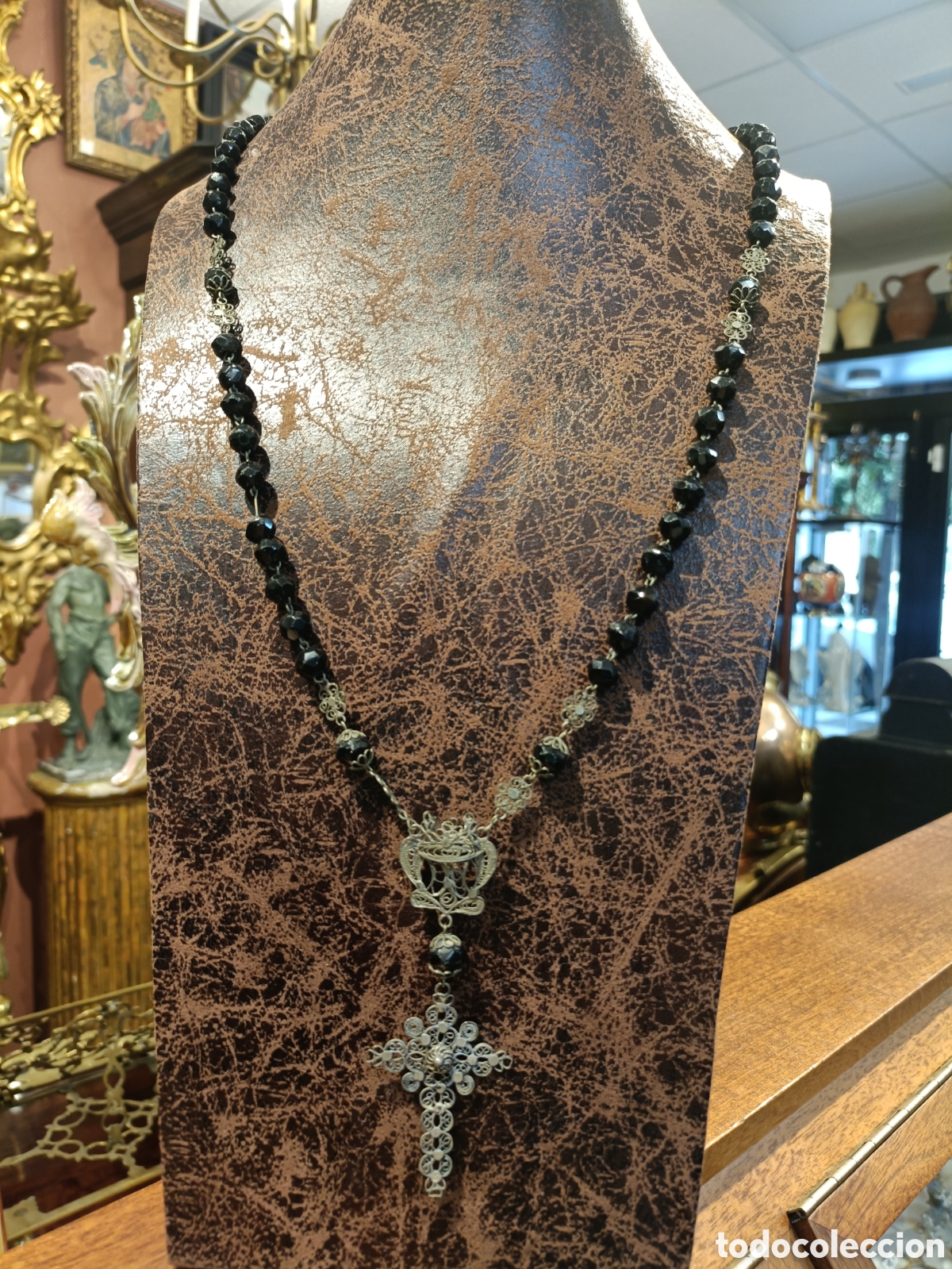 Antig&uuml;edades: ANTIGUO ROSARIO ELABORADO EN PLATA Y CUENTAS DE AZABACHE