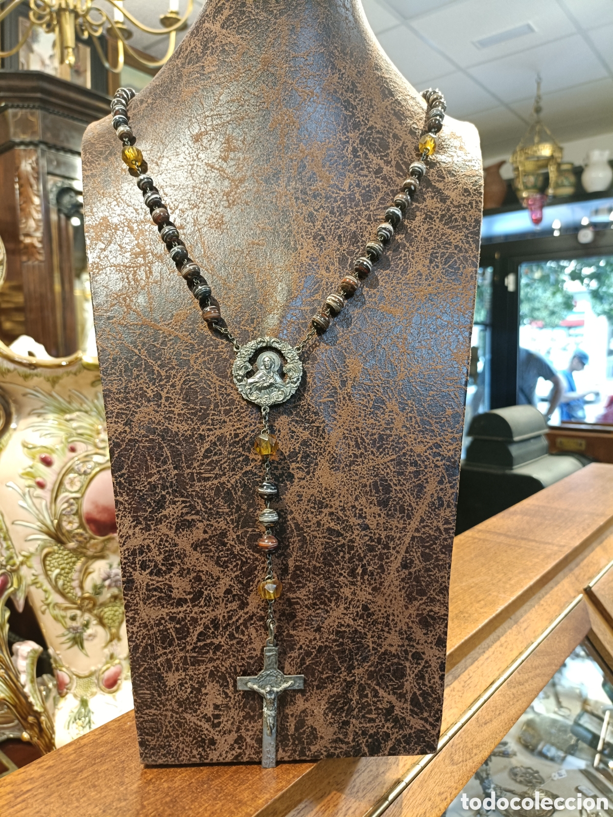 Antig&uuml;edades: ANTIGUO ROSARIO ELABORADO EN PLATA Y CUENTAS PIEDRAS PRECIOSAS &Aacute;GATA
