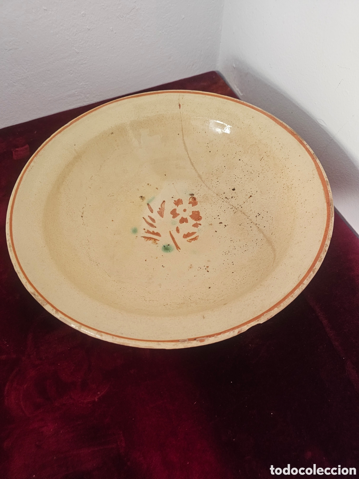 Antig&uuml;edades: Plato de Manises / Cer&aacute;mica Popular Antigua - Decoraci&oacute;n Vegetal - Gran Tama&ntilde;o centro mesa frutero