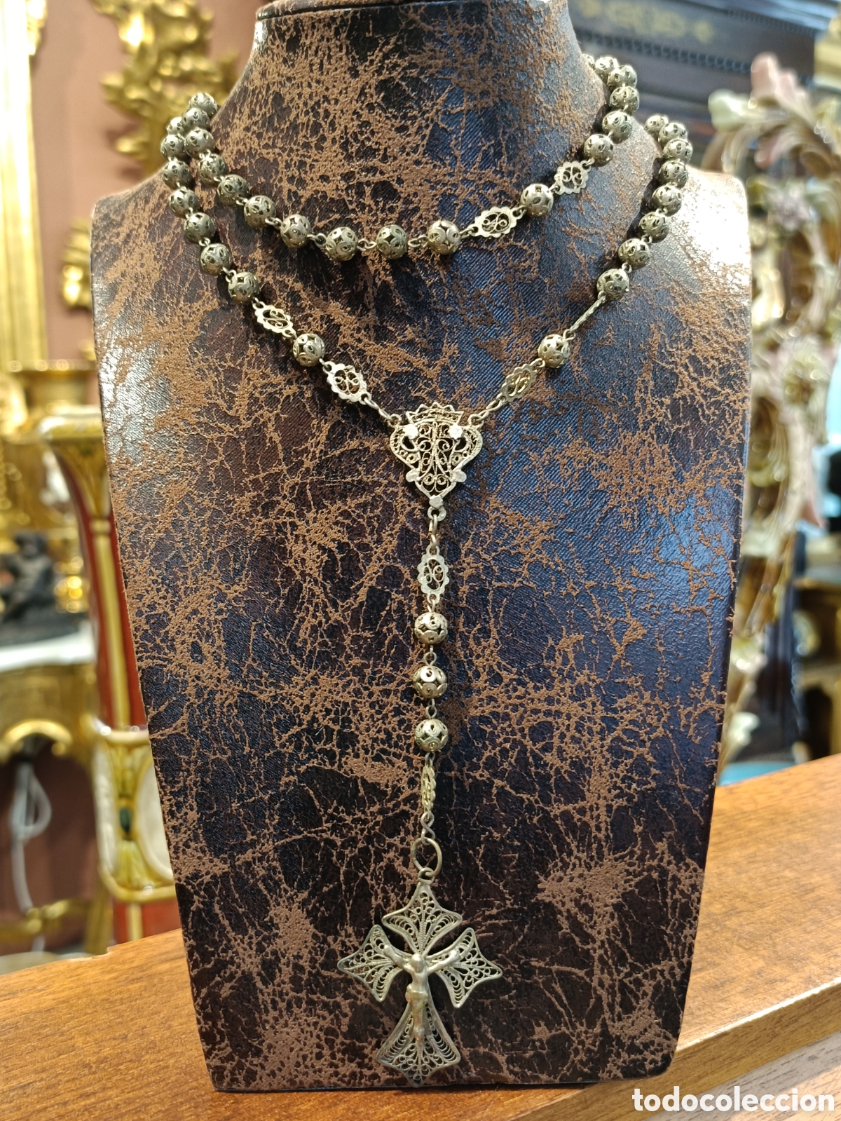 Antig&uuml;edades: ANTIGUO ROSARIO ELABORADO EN BA&Ntilde;O DE PLATA. SIGLO XIX