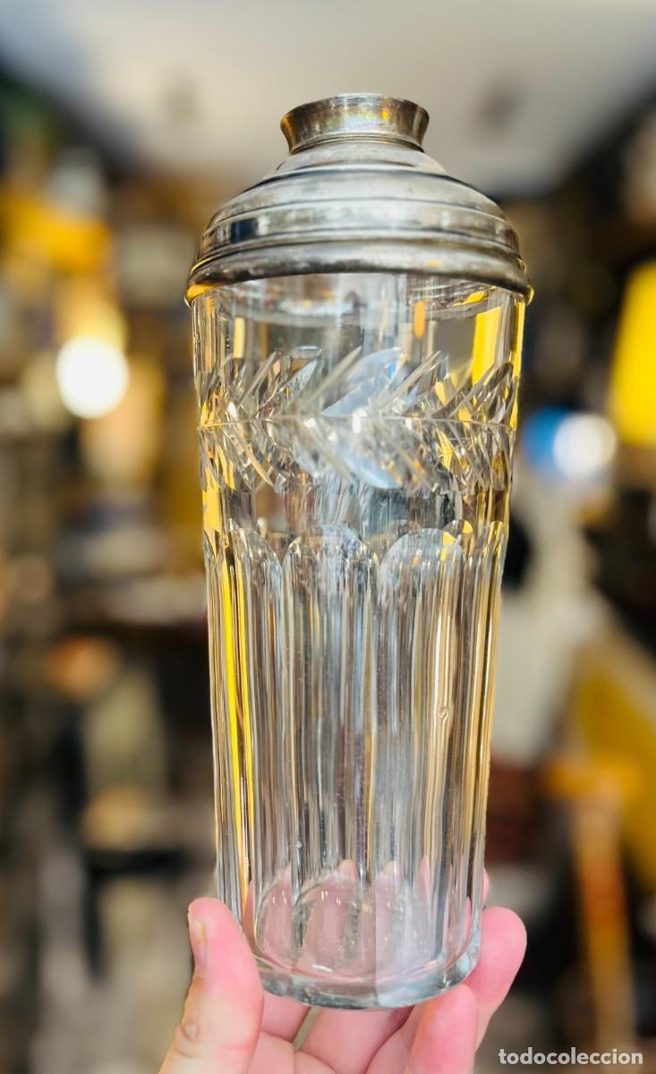 Antig&uuml;edades: COCTELERA ART DECO CRISTAL TALLADO PLATA DE LEY MINERVA FRANCIA A&Ntilde;OS 30