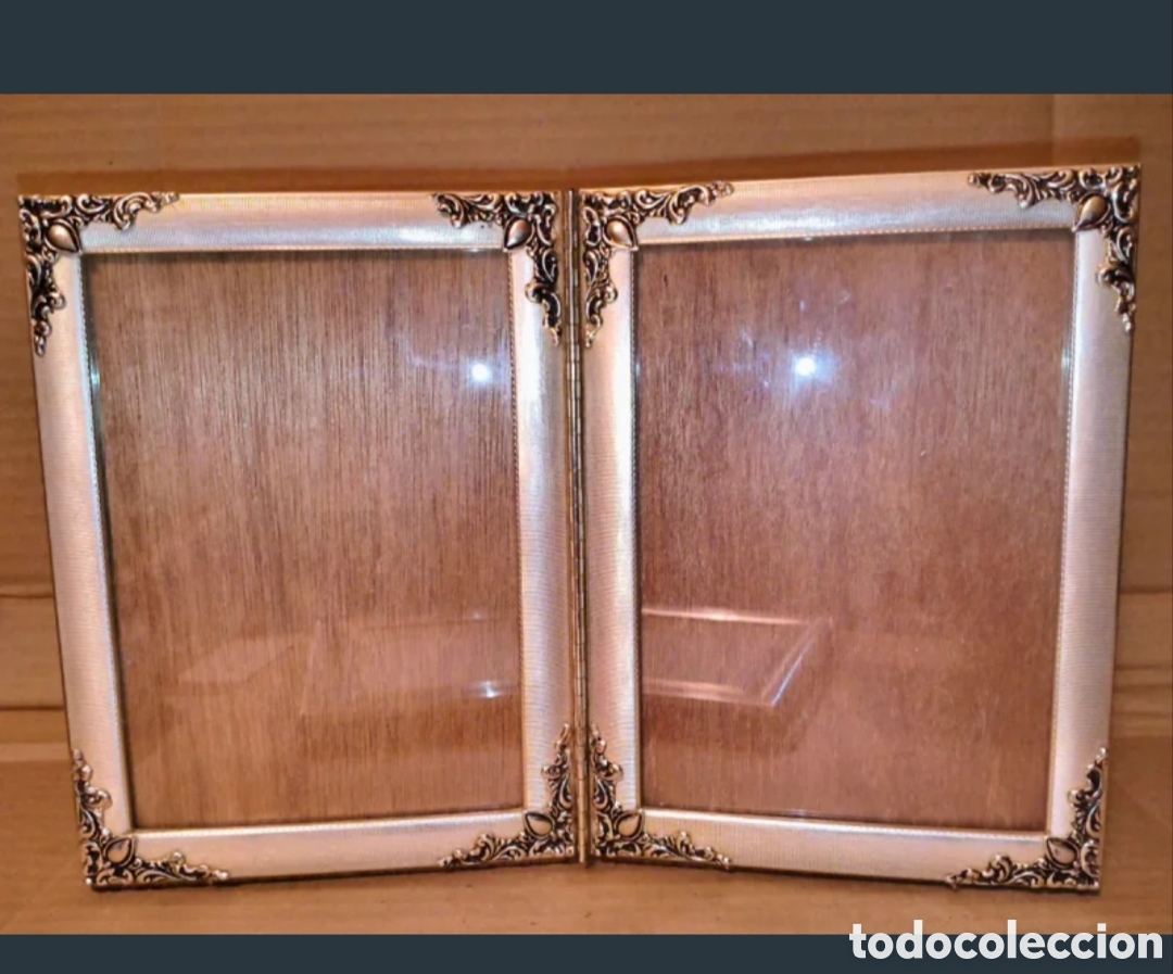 Antig&uuml;edades: Marco de fotos doble antiguo plateado