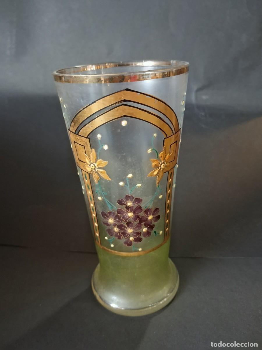 Antig&uuml;edades: Vaso art noveau De cristal Decoracion esmaltada