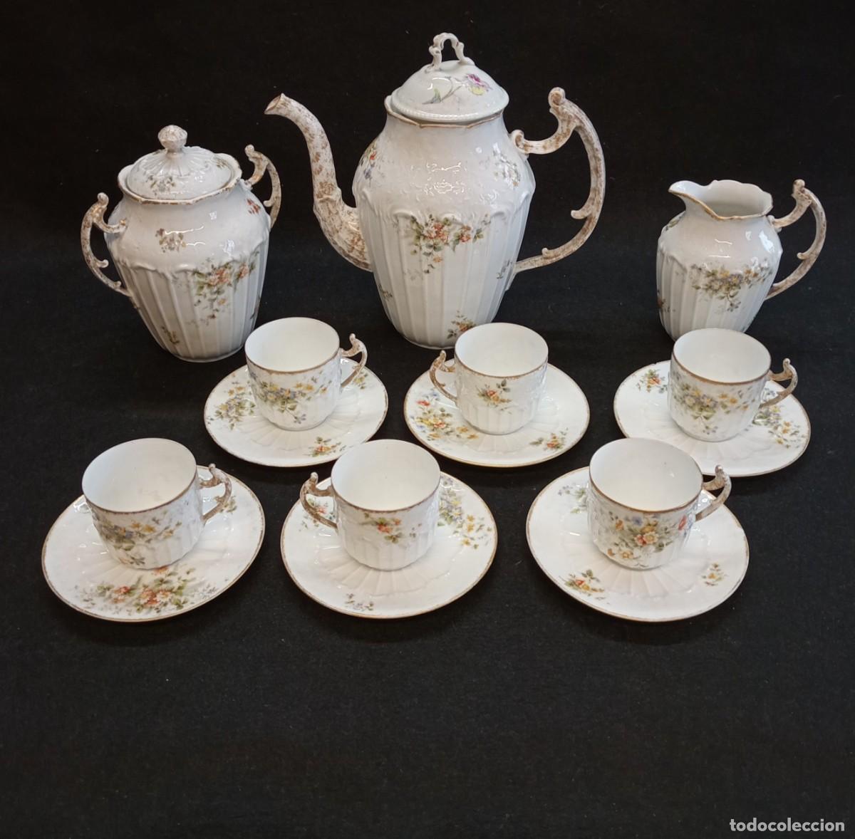 Antig&uuml;edades: Juego de caf&eacute;/t&eacute;, porcelana Limoges. S. XX.