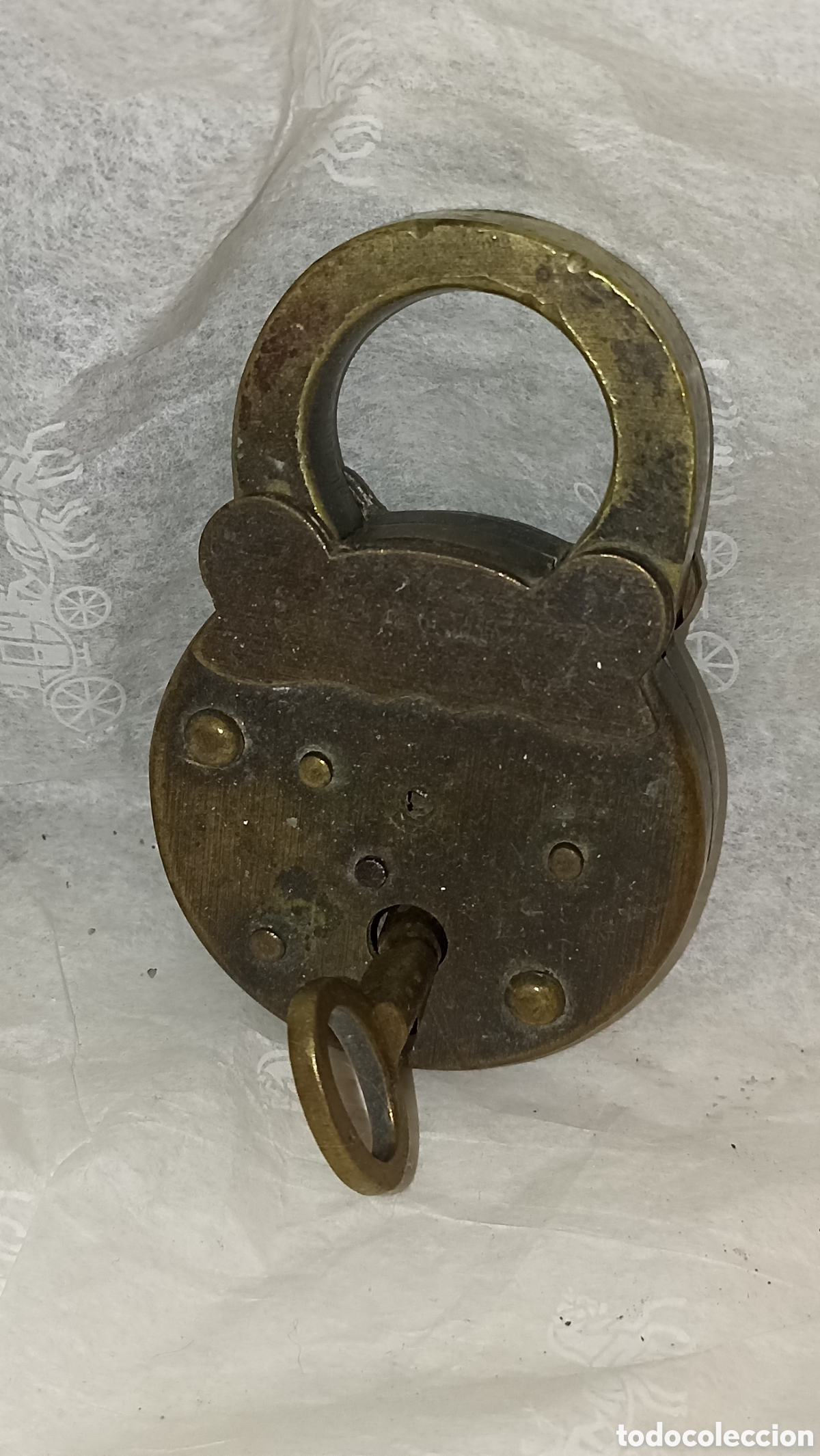 Antig&uuml;edades: ​Candado Antiguo Lat&oacute;n Macizo D.R.G.M. Alemania c. 1900 - Con Llave Funcional - Colecci&oacute;n